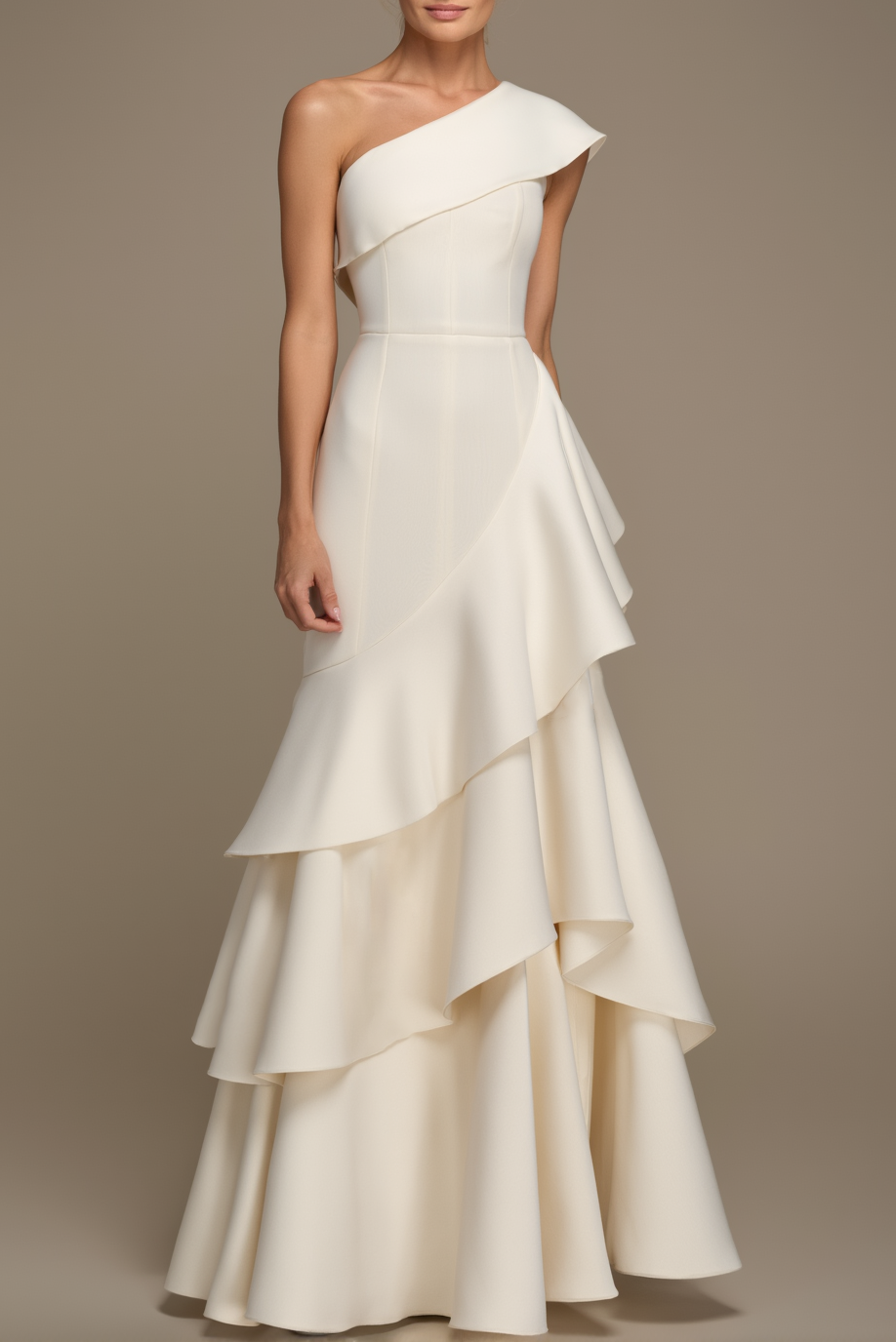 Formal Prom Tiered Maxi Dress White One Shoulder Maxi Dress