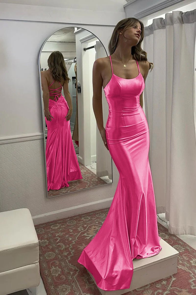 Pink Mermaid Sweetheart Spaghetti Strap Long Prom Dress