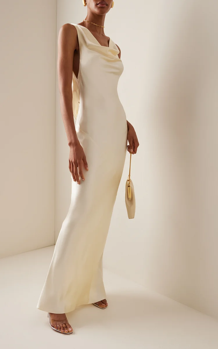 Cowl White Satin Dress
