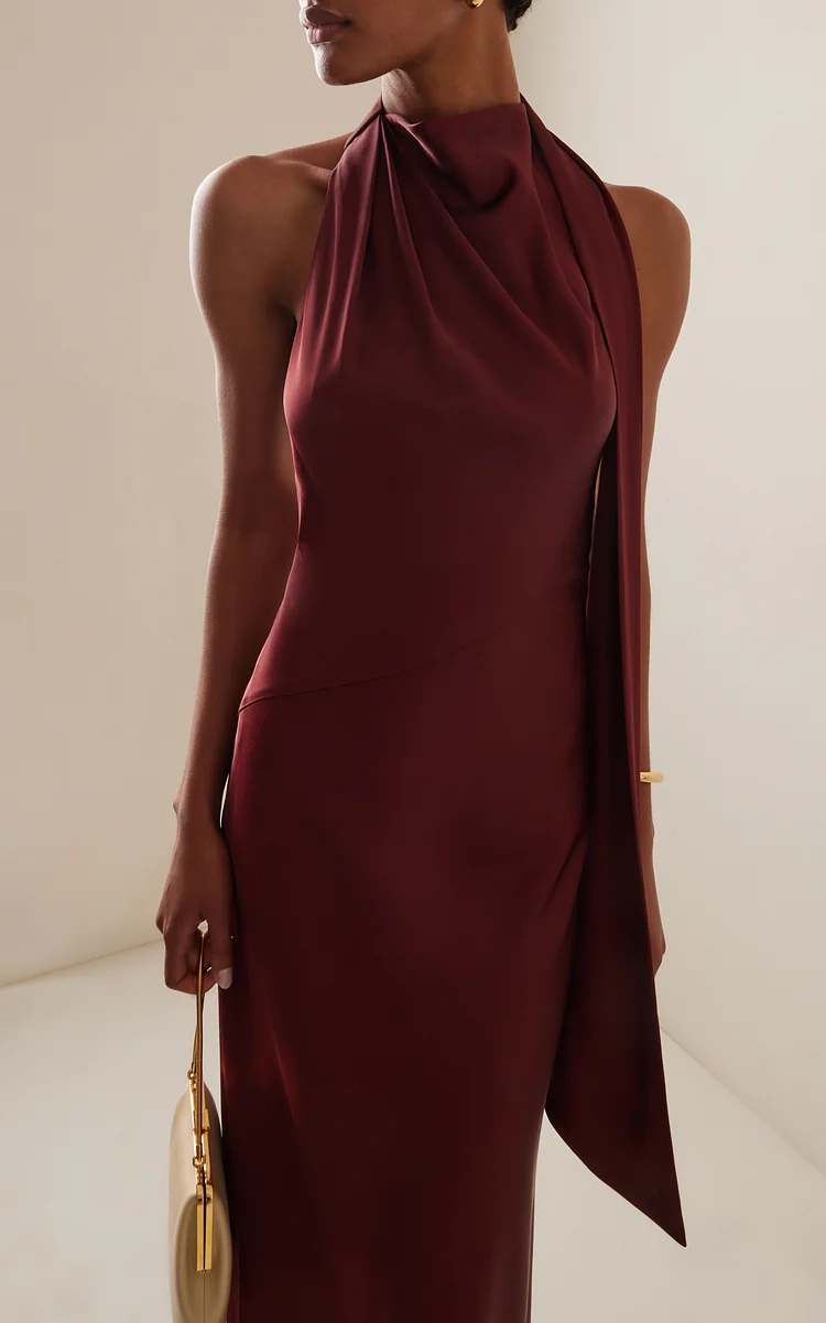 Adriana Draped Satin Halter Gown