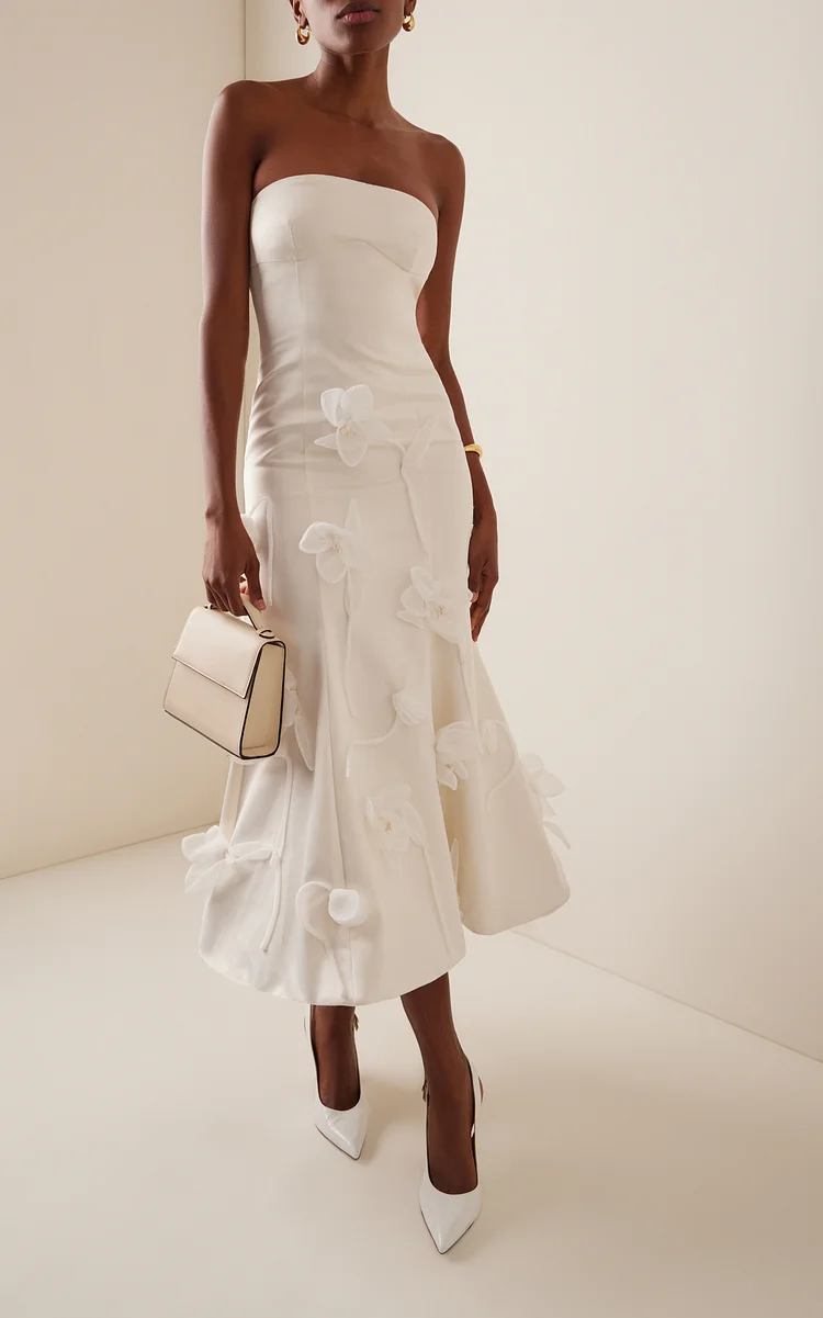 Strapless Crepe Midi Dress