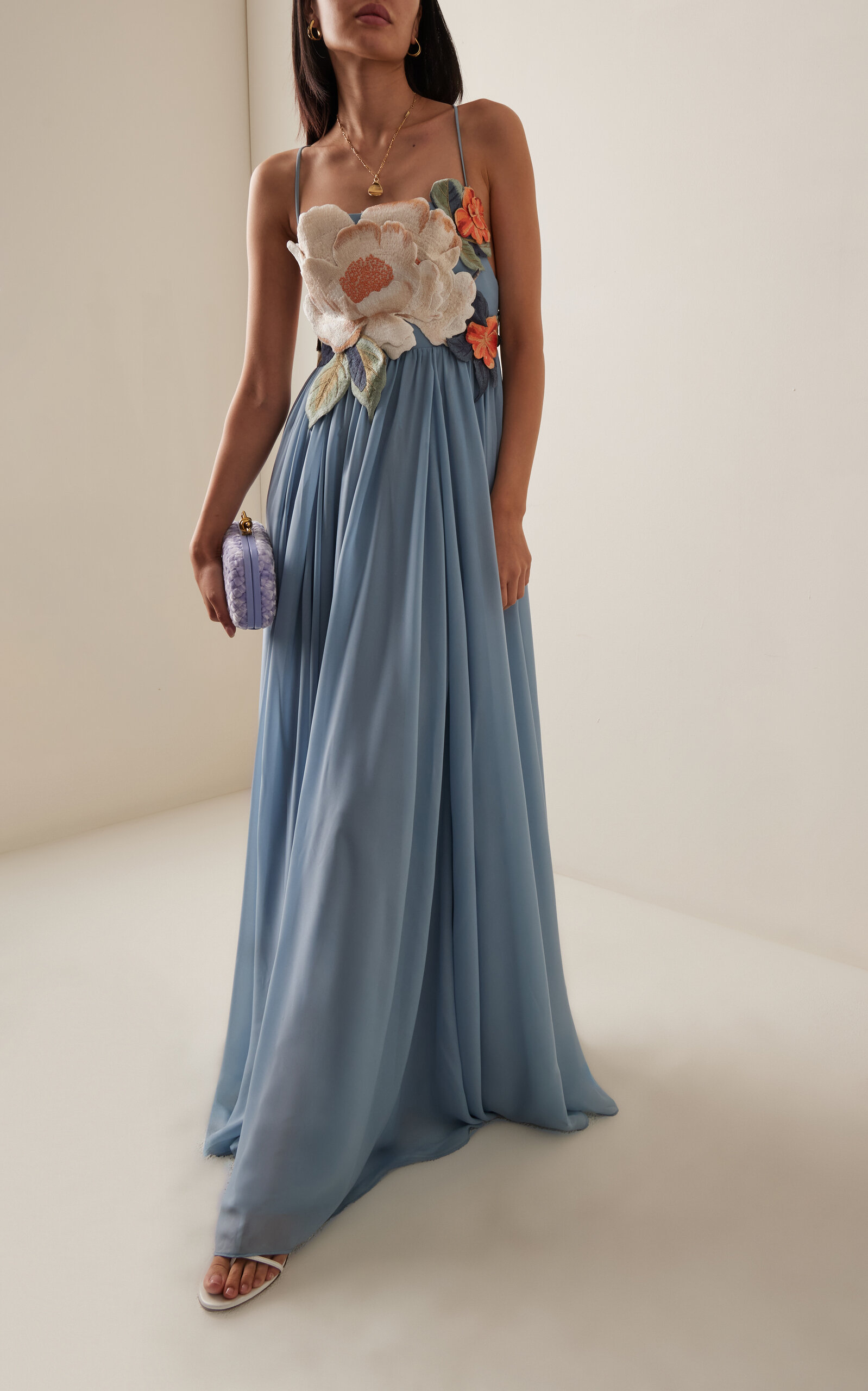 Floral-Appliquéd Georgette Maxi Dress