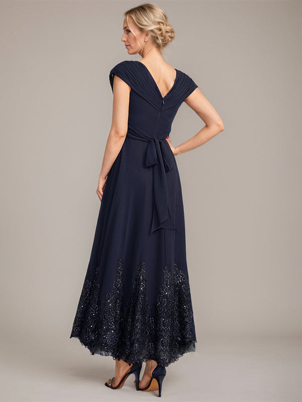 A-line V-Neck Ankle-Length Chiffon Mother of the Bride Dress With Applique Sequins