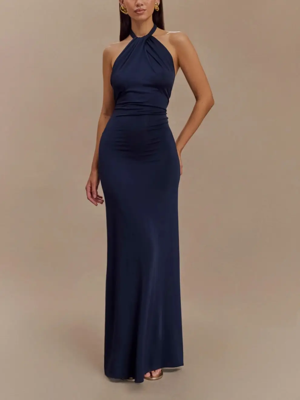 Chiffon Backless Slinky Halter Maxi Dress