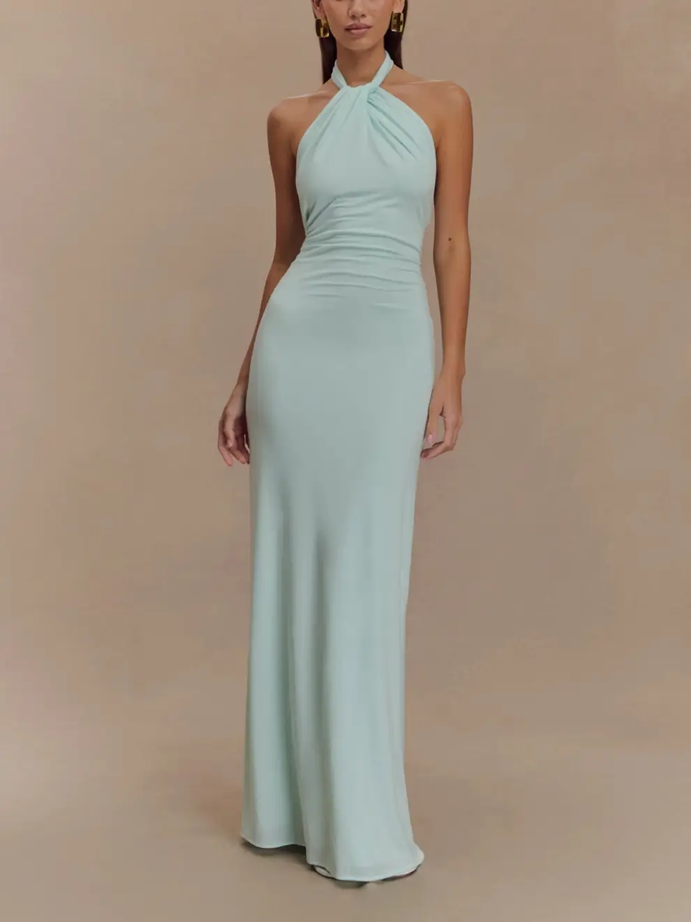 Chiffon Backless Slinky Halter Maxi Dress