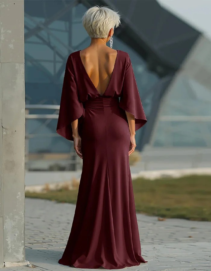 Solid Color Satin Round Neck Maxi Dress