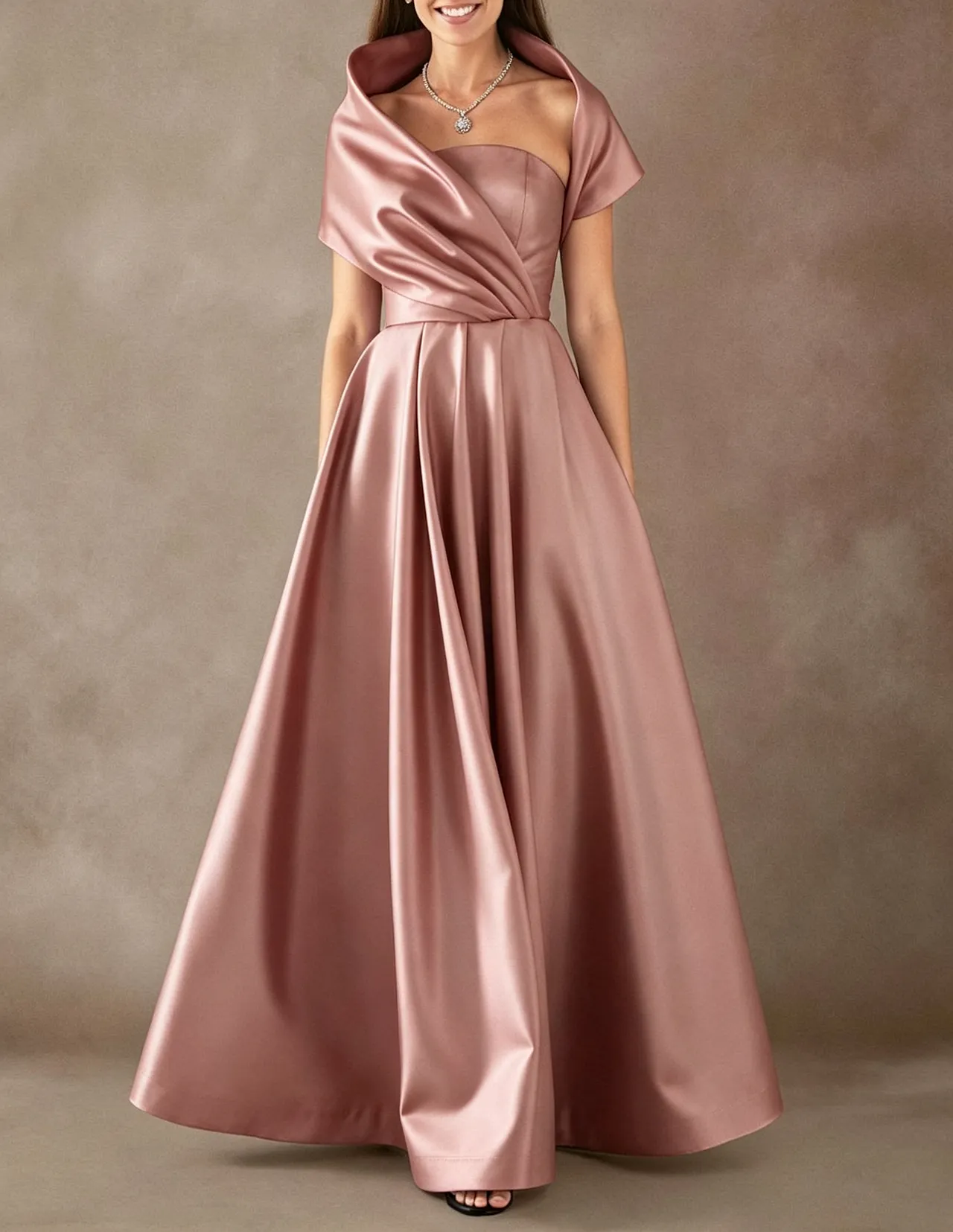 Strapless Satin A-Line Evening Maxi Dress