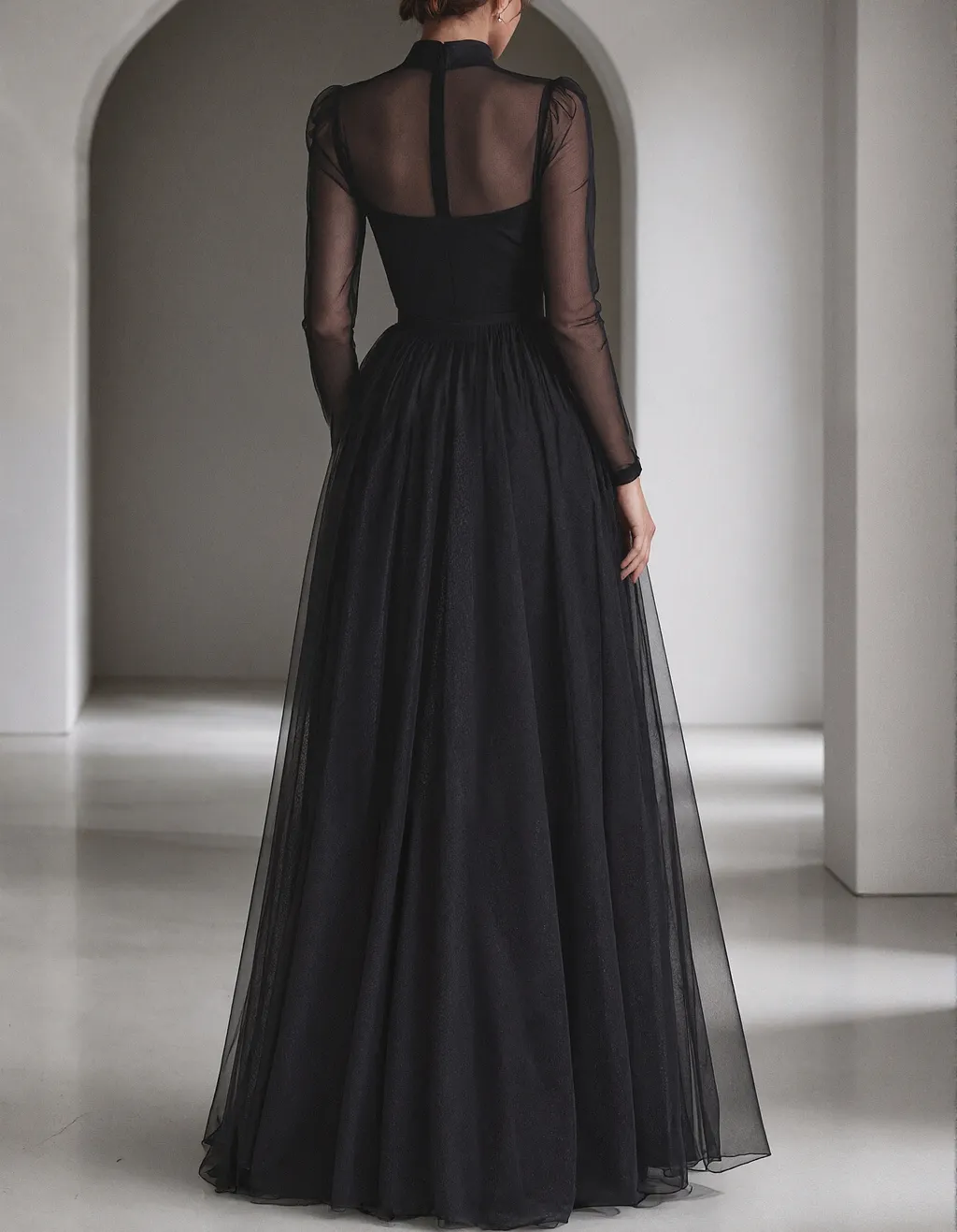 Black Sheer Tulle A-line Maxi Dress