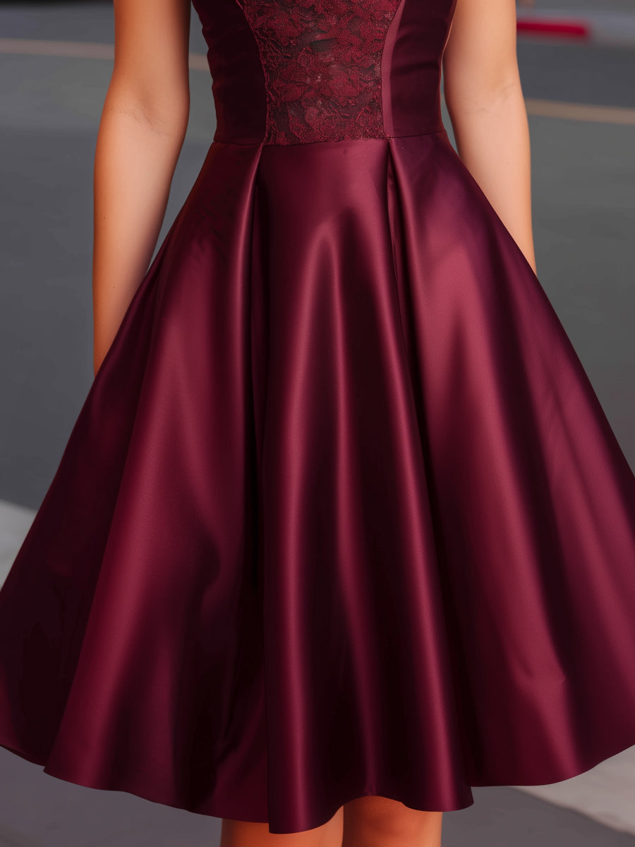 Lace Bodice Satin A-Line Midi Dress