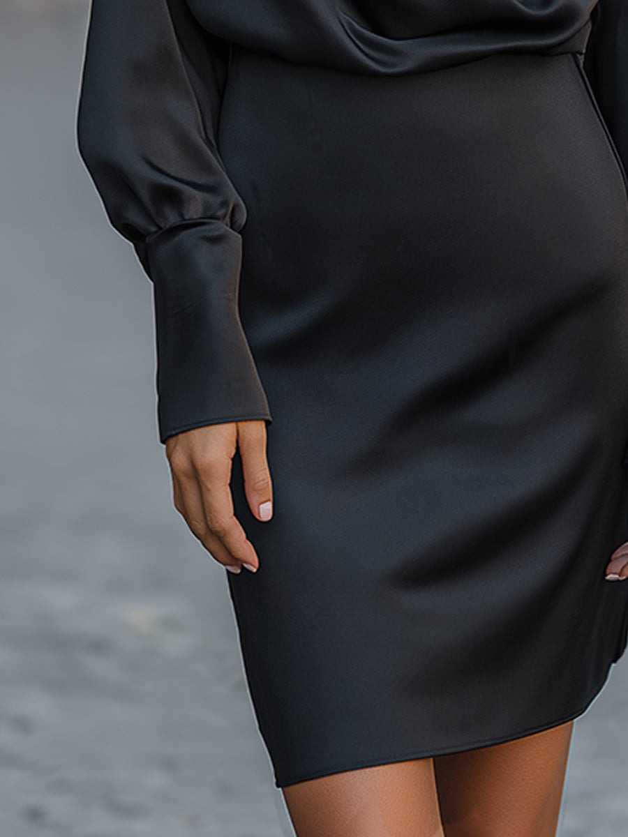 Elegant Satin Draped Cowl Neck Dress