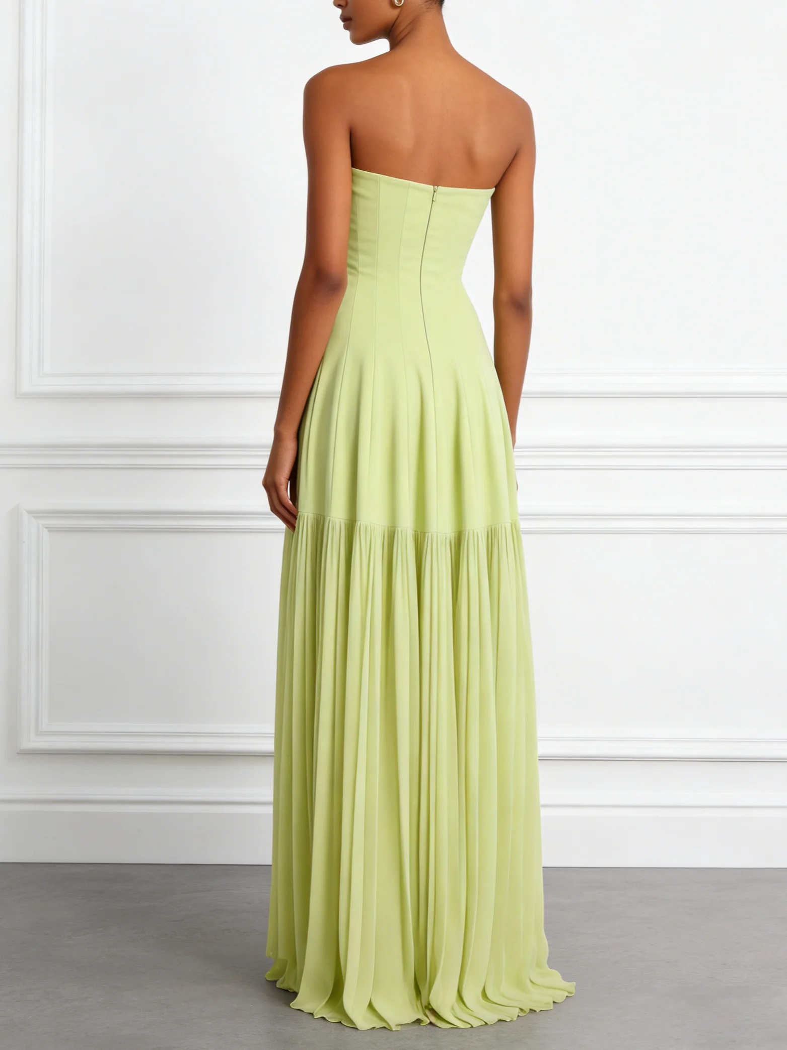 Light Green Classic Strapless Sleeveless A-Line Gown Dress