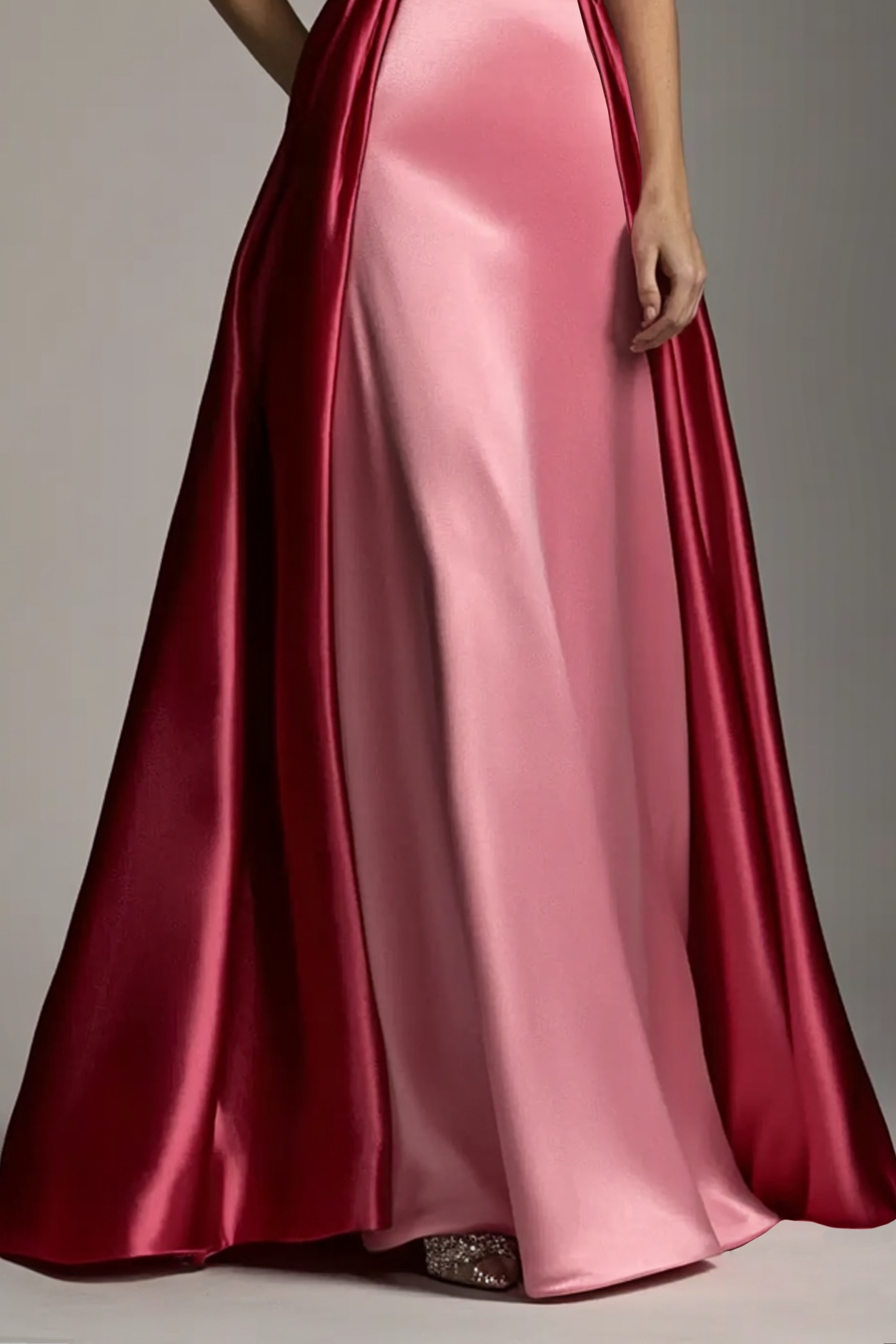 Formal Evening Dress Rose Pink Colorblock Strapless A-Line Floor Dress