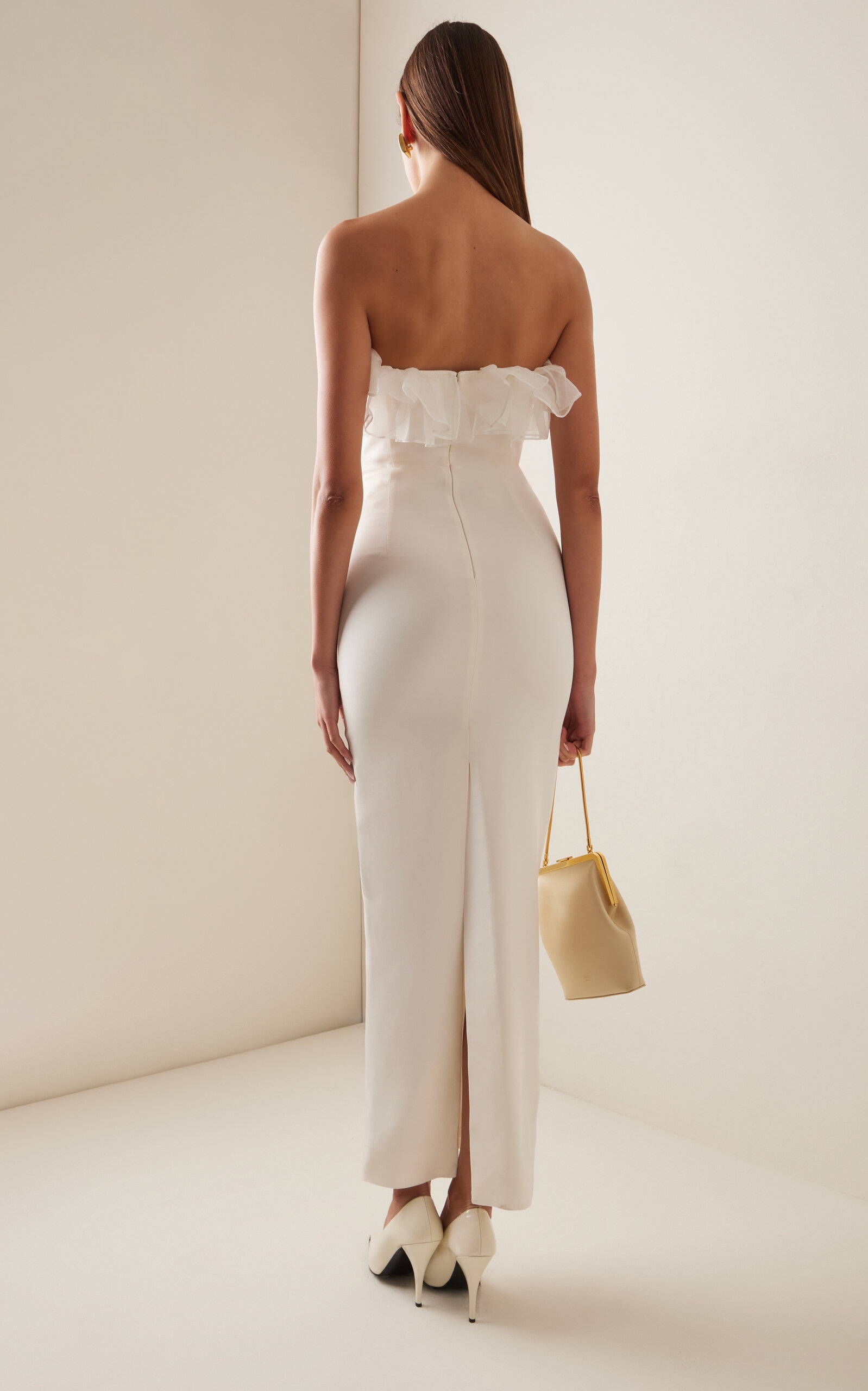 Ruffled Silk-Cady Midi Dress white