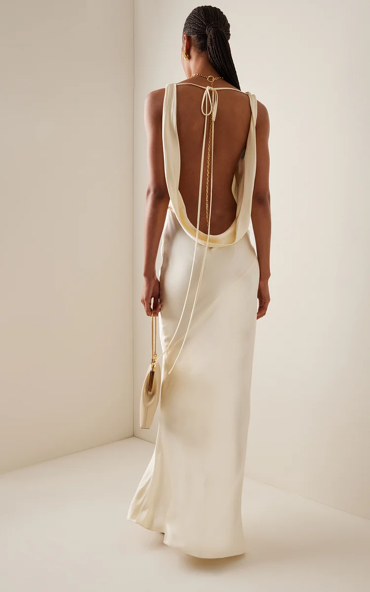 Cowl White Satin Dress