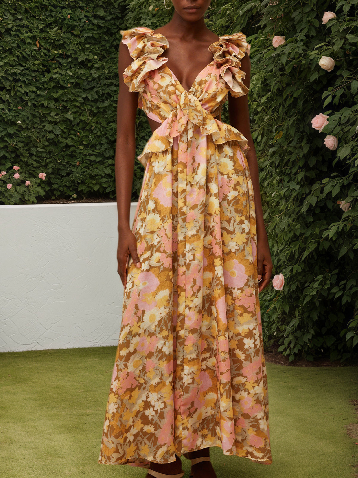 Open Back Floral Print Maxi Dress