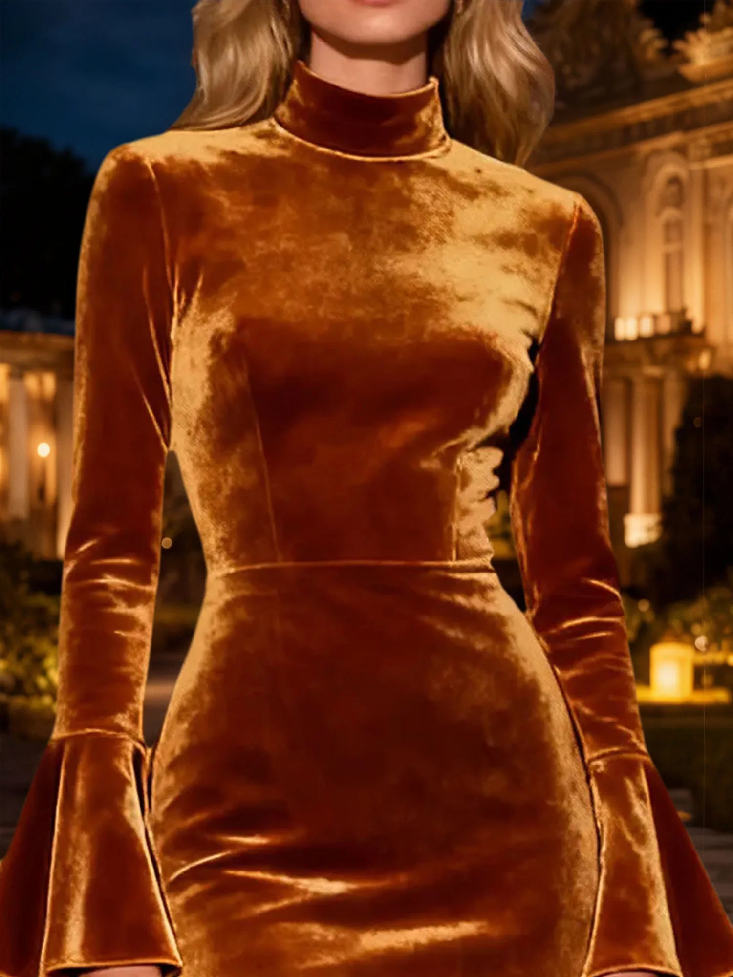 Brown Mermaid Long Ruffled Velvet Holiday Party Dress with Slit