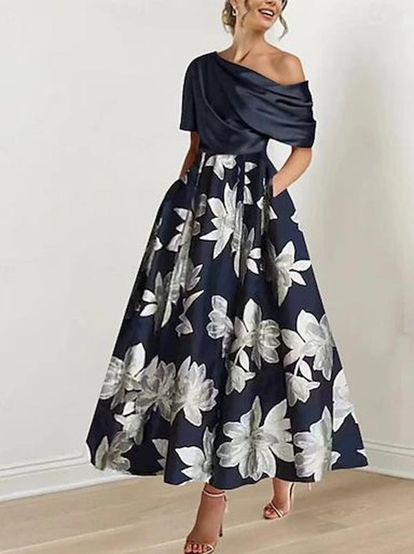 Modern Off the Shoulder Floral Print Maxi Dress
