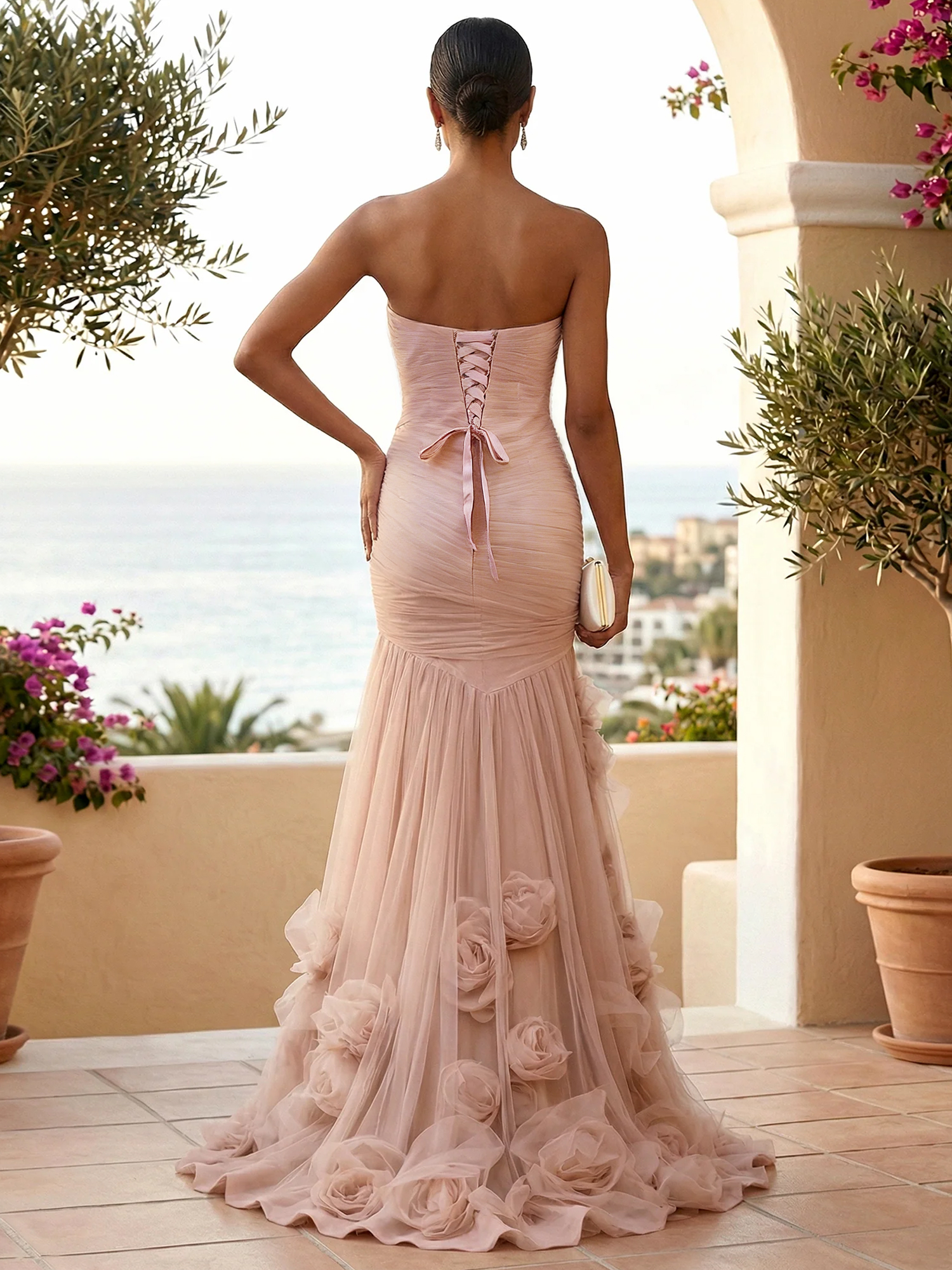 Sweetheart Tulle Pleat Mermaid Evening Dresses with 3D Flower