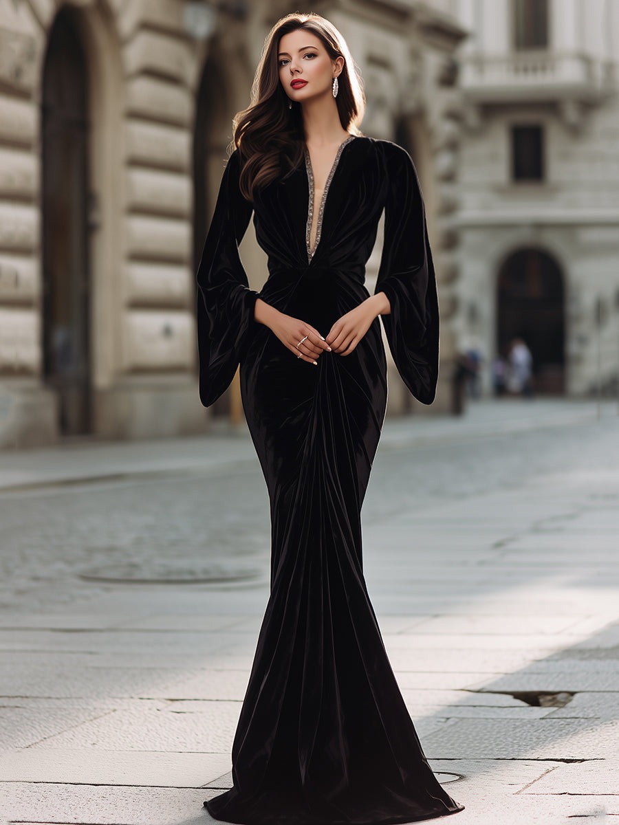 Black Elegant Velvet Evening Gown