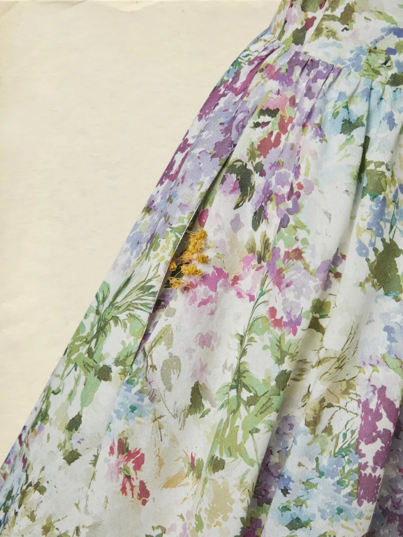Maxi Cotton Dress, Sleeveless, Halter, Floral, Vacation, Vintage, White