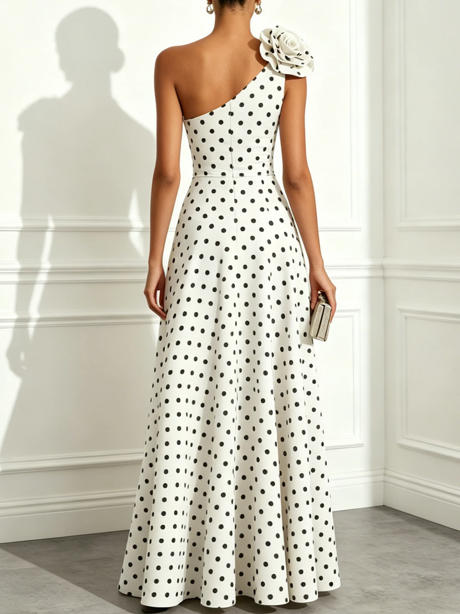 Off White 3D Floral Classic One Shoulder Sleeveless A-Line Floor Length Dress