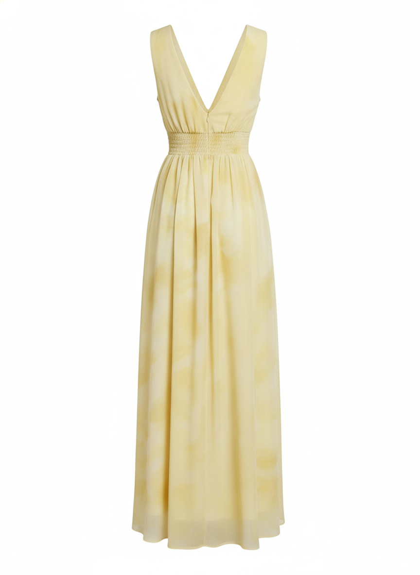 Yellow Woven Chiffon V Neck Sleeveless A-Line Maxi Dress