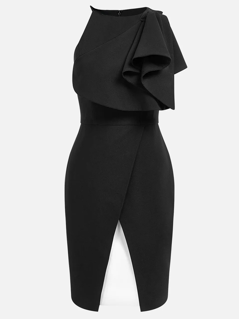 Black Halter Bow Sheath Mini Dress