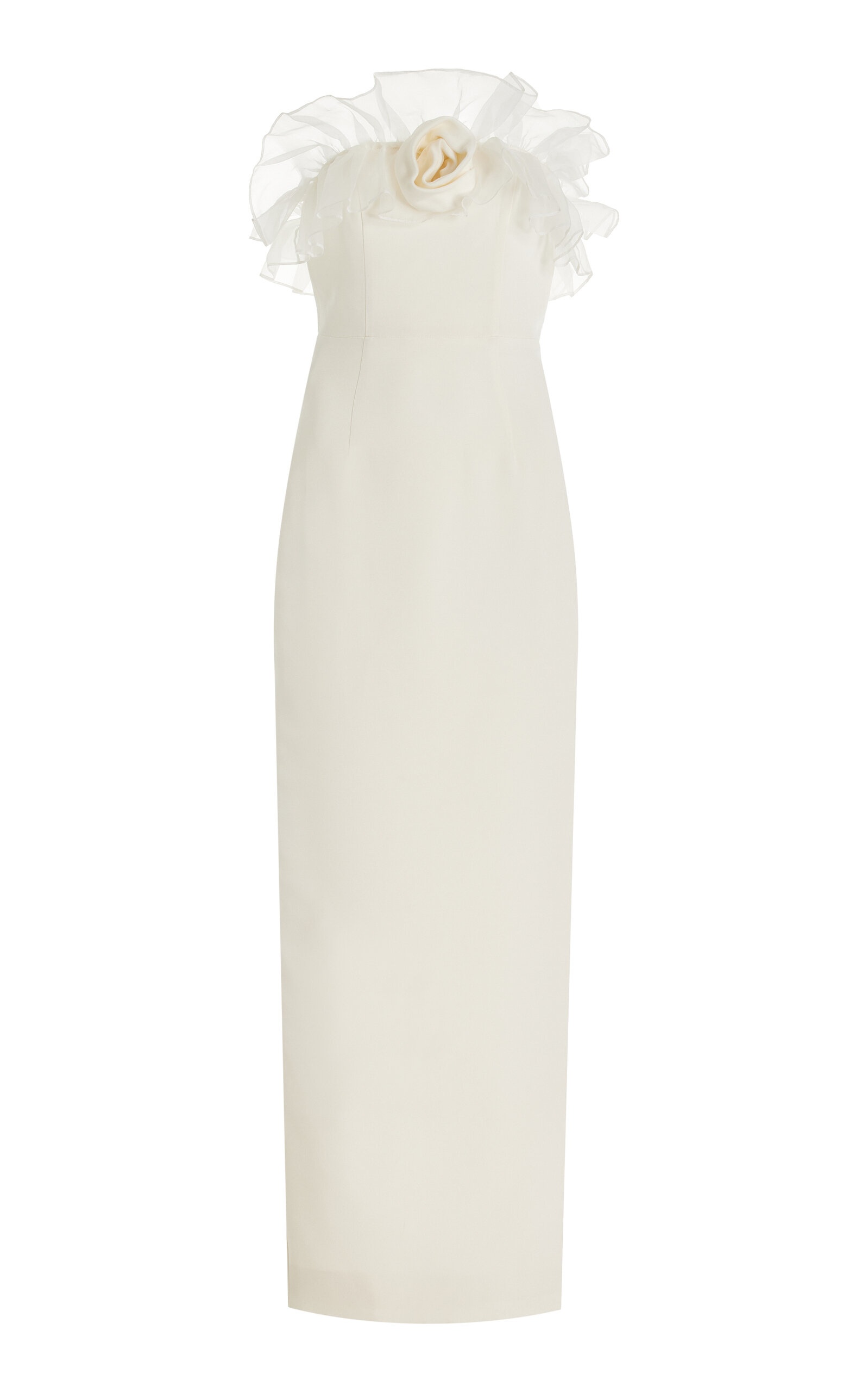 Ruffled Silk-Cady Midi Dress white