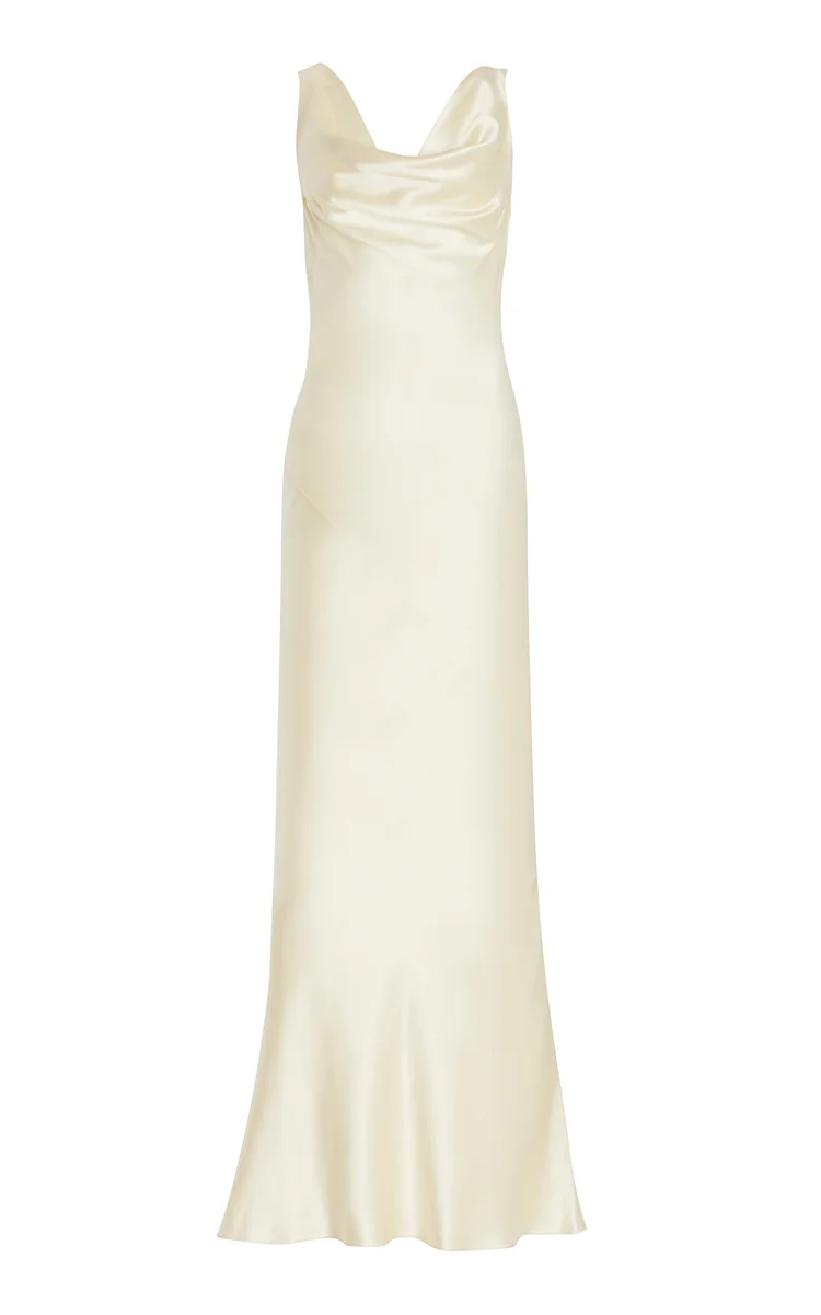 Cowl White Satin Dress