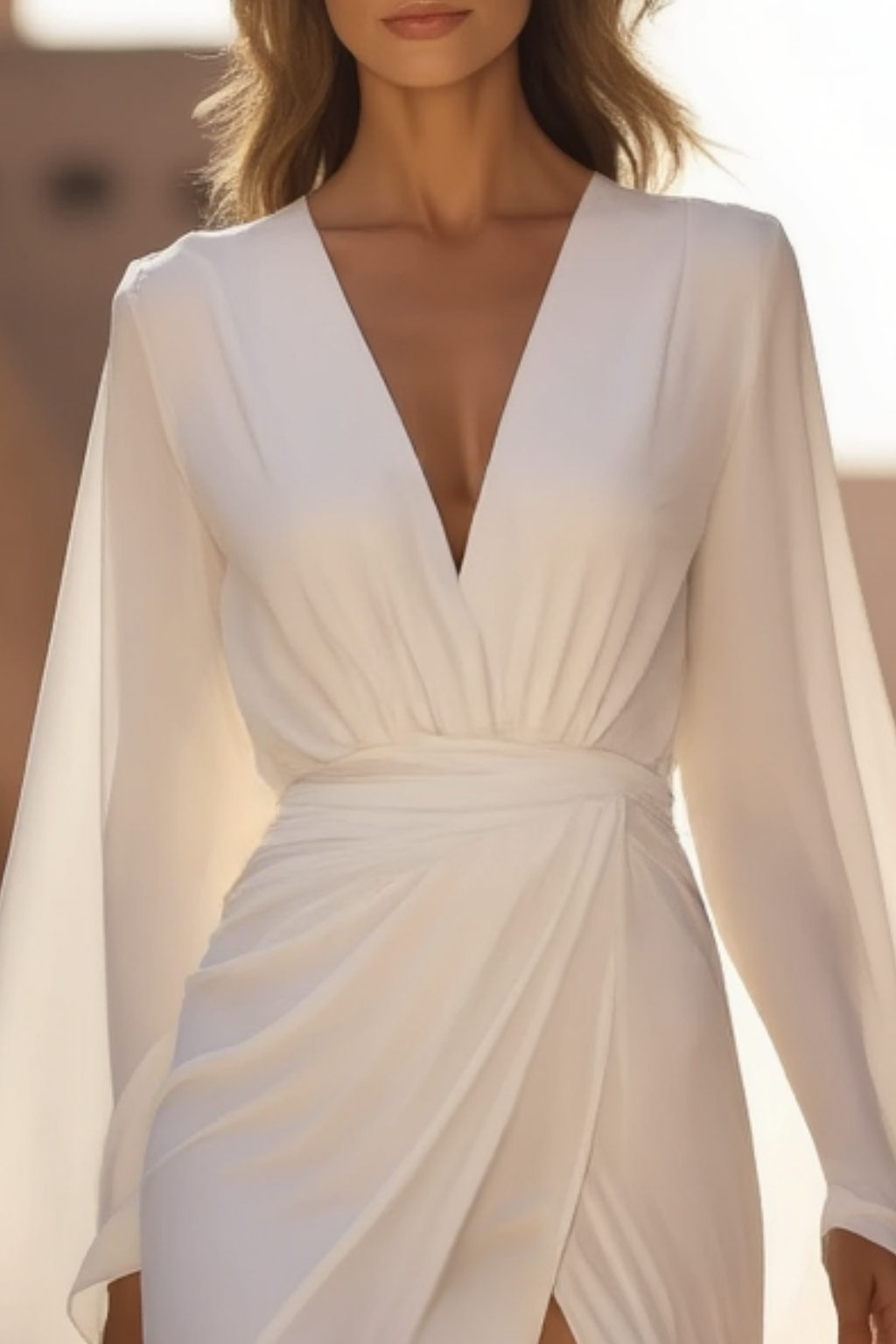 Bohemian Wrap Dress White V Neck Maxi Dress