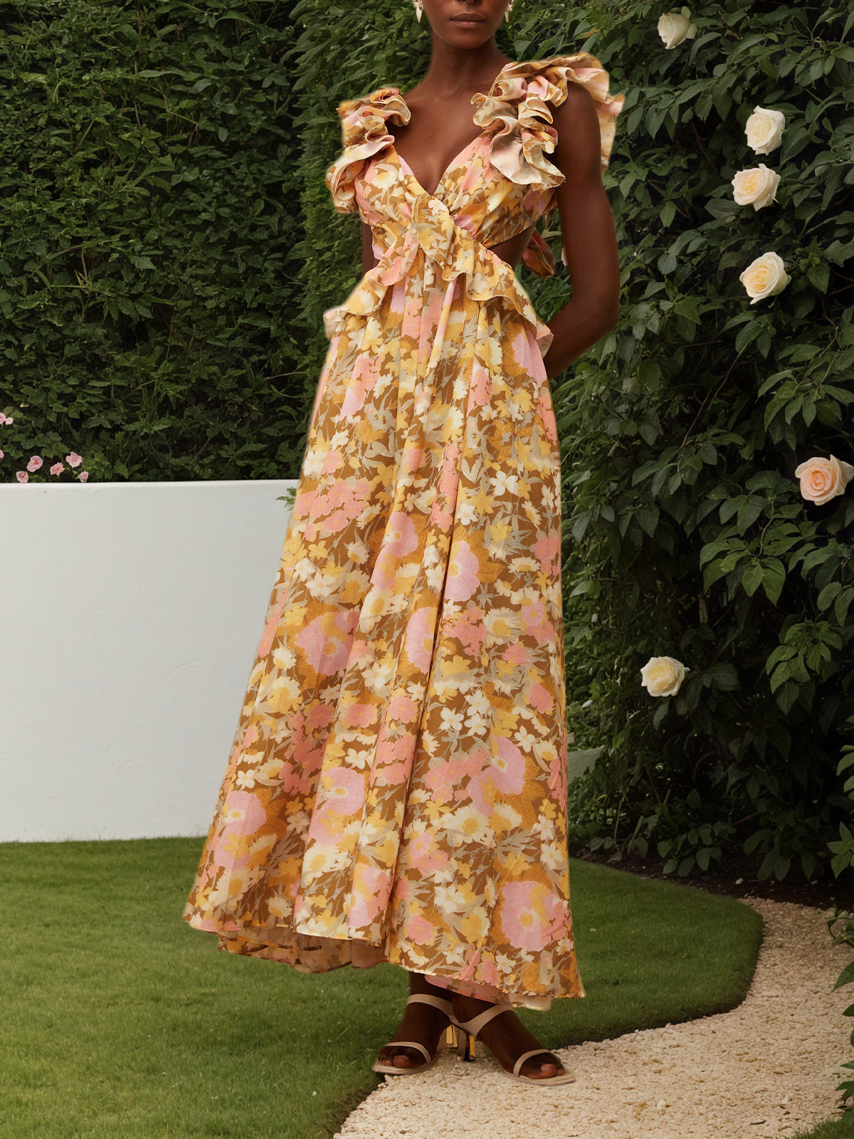 Open Back Floral Print Maxi Dress