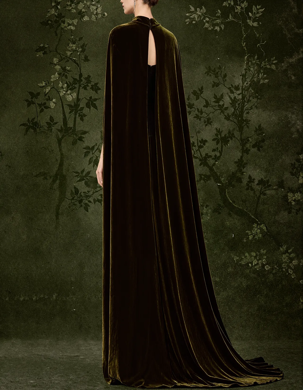 Velvet Long Cape Strapless Mermaid Evening Maxi Dress