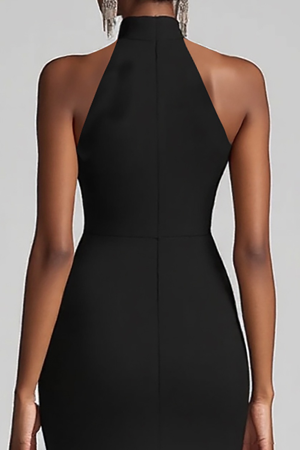 Black Halter Sheath Ruffled Formal Dress with Slit