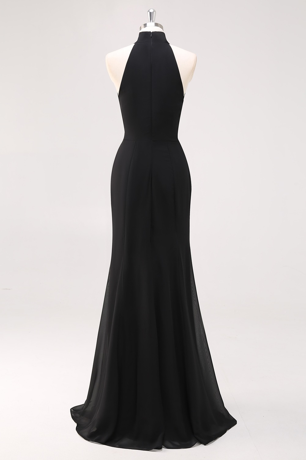 Black Halter Sheath Ruffled Formal Dress with Slit