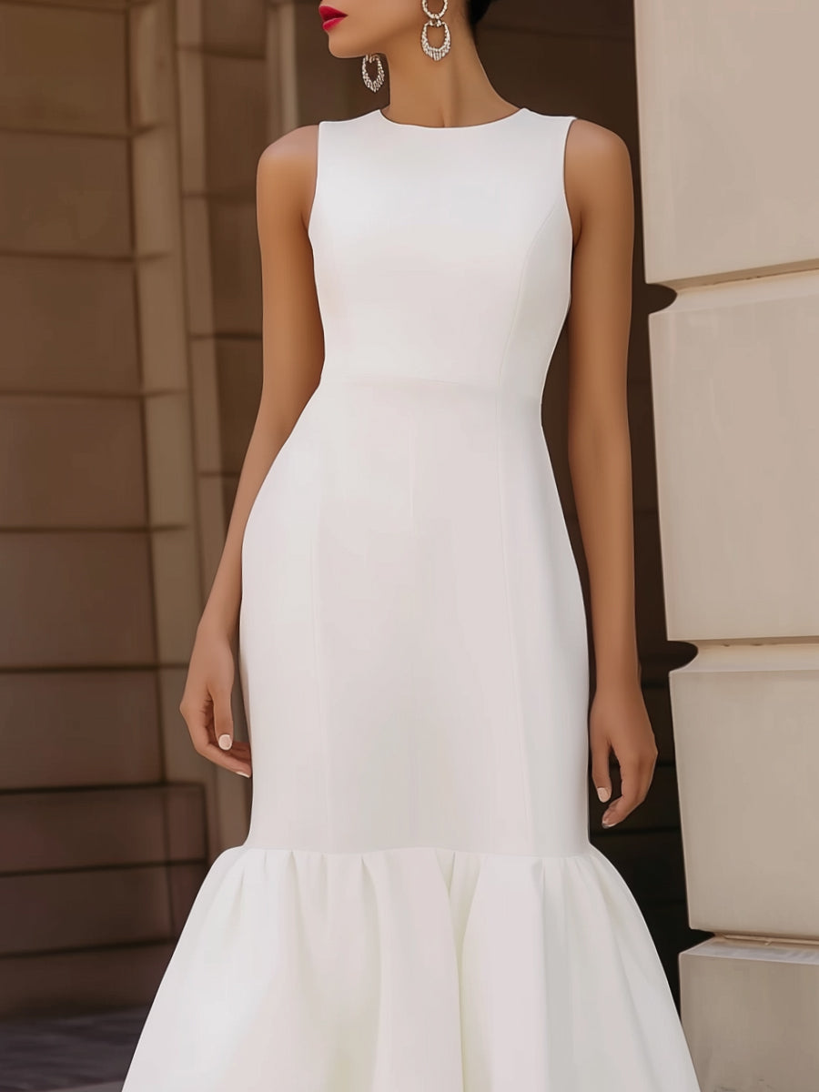 White Sleeveless Tiered Ruffle Hem Maxi Dress