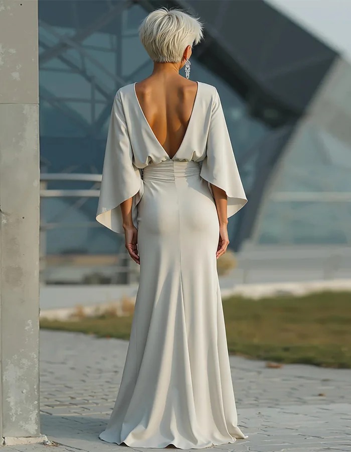 Solid Color Satin Round Neck Maxi Dress