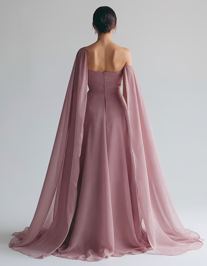 Grayish Pink Chiffon One Shoulder Maxi Dress