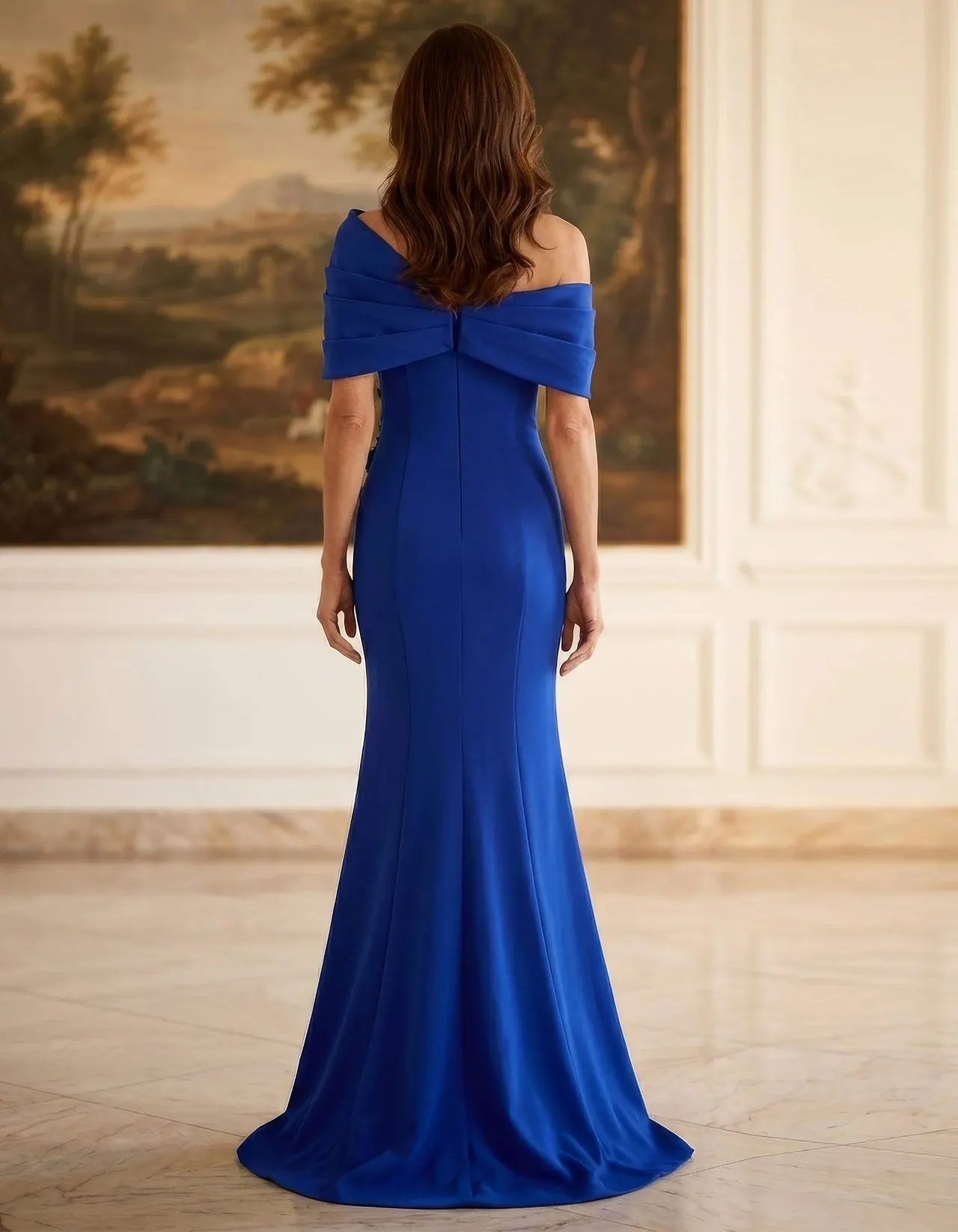 Solid Color Off Shoulder Pleated Fishtail Maxi Dress
