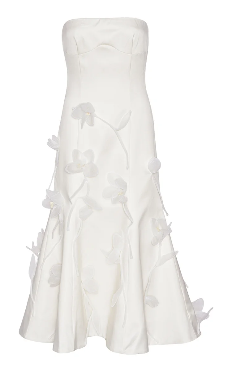 Strapless Crepe Midi Dress