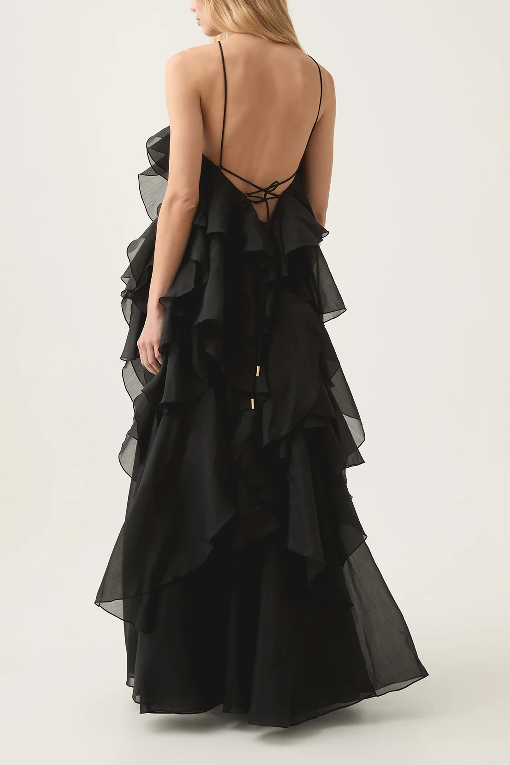 3D Flower Halter Neck Frill Maxi Dress