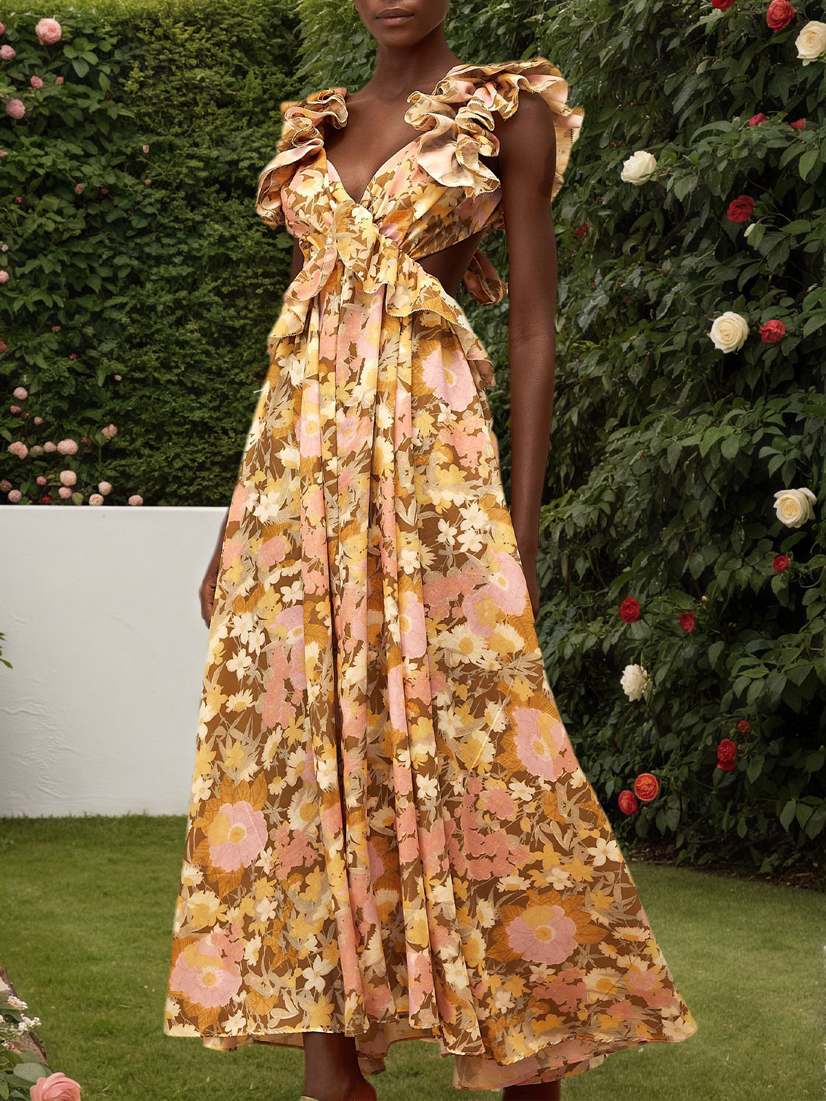 Open Back Floral Print Maxi Dress