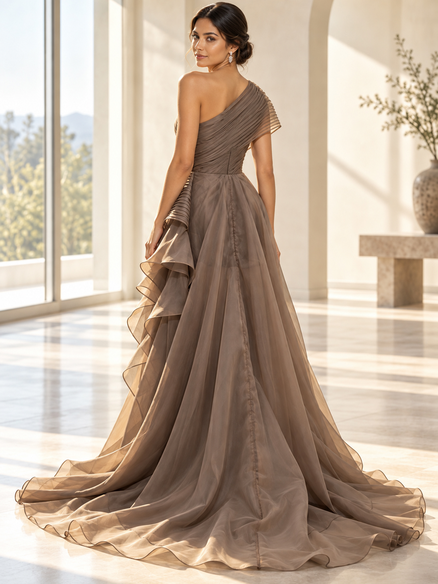 Asymmetrical One-shoulder Pleats Maxi Dress