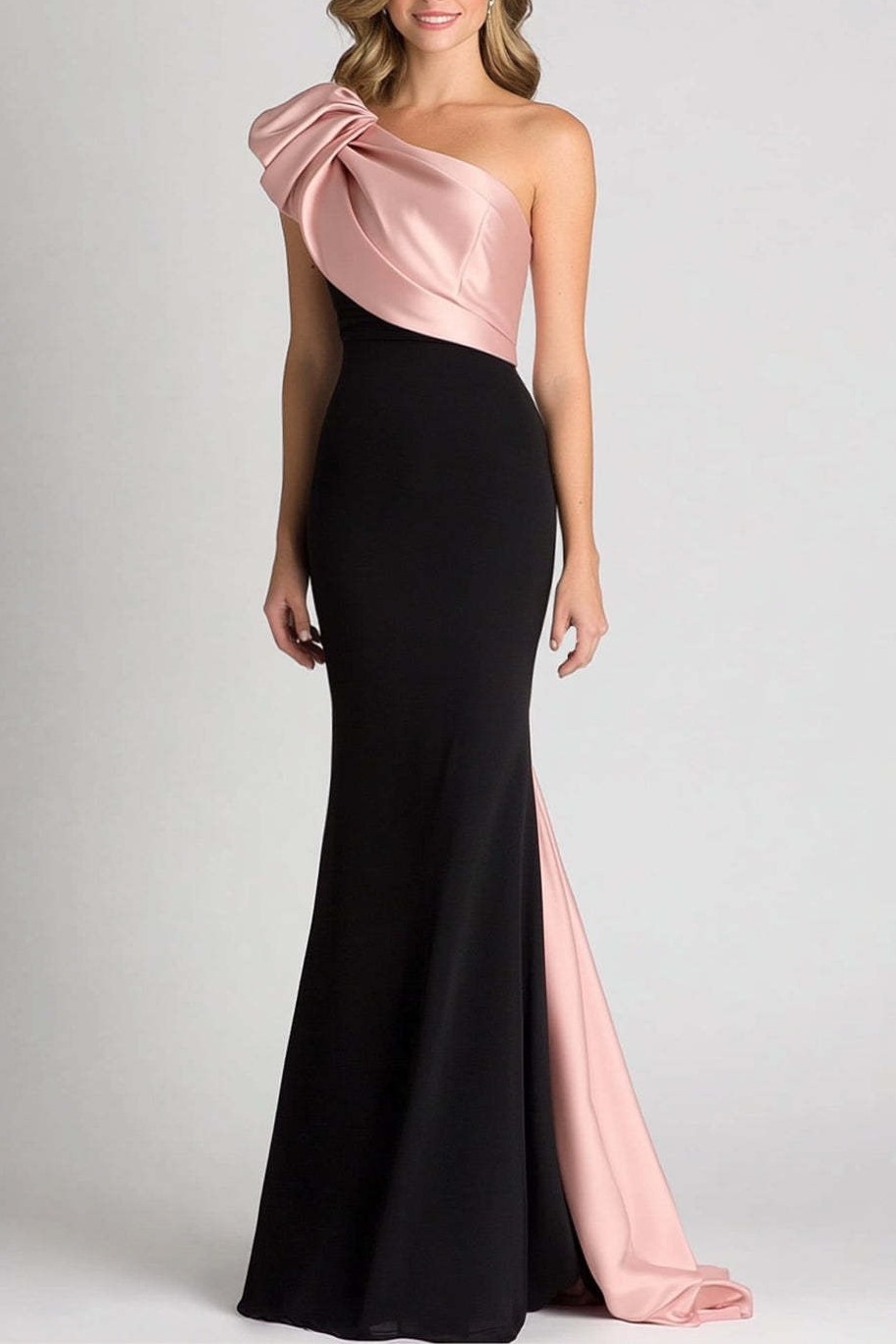 Stylish Black Blush One Shoulder Sheath Floor Length Formal Dress