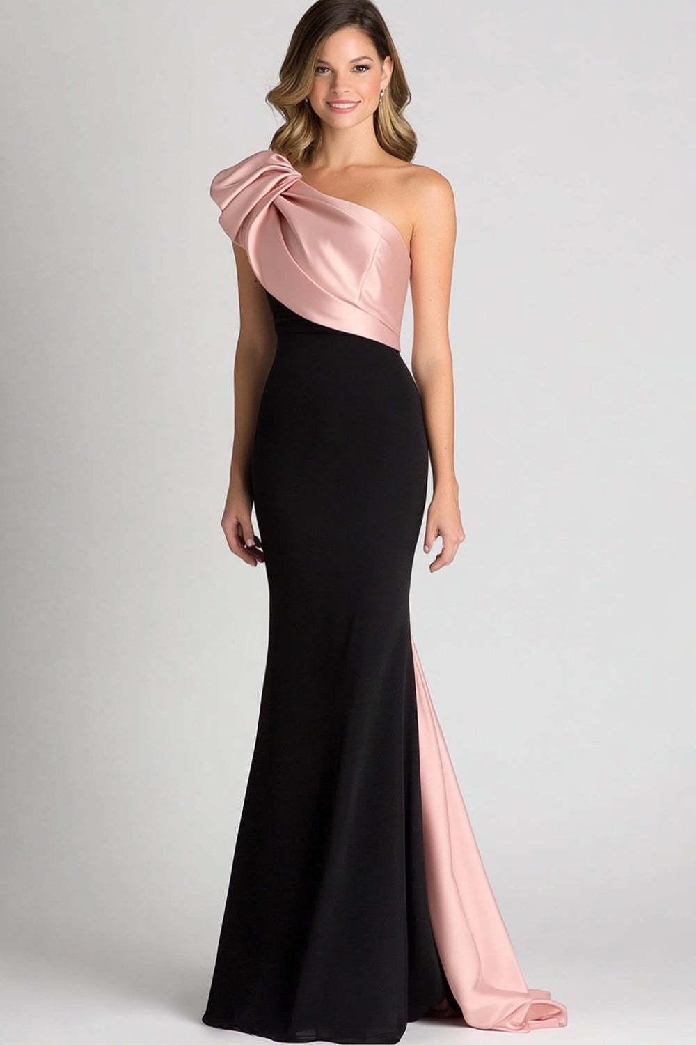 Stylish Black Blush One Shoulder Sheath Floor Length Formal Dress