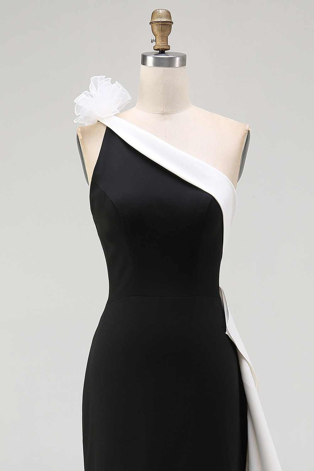 One Shoulder Mermaid Long Black Tie Dress with Ruffles