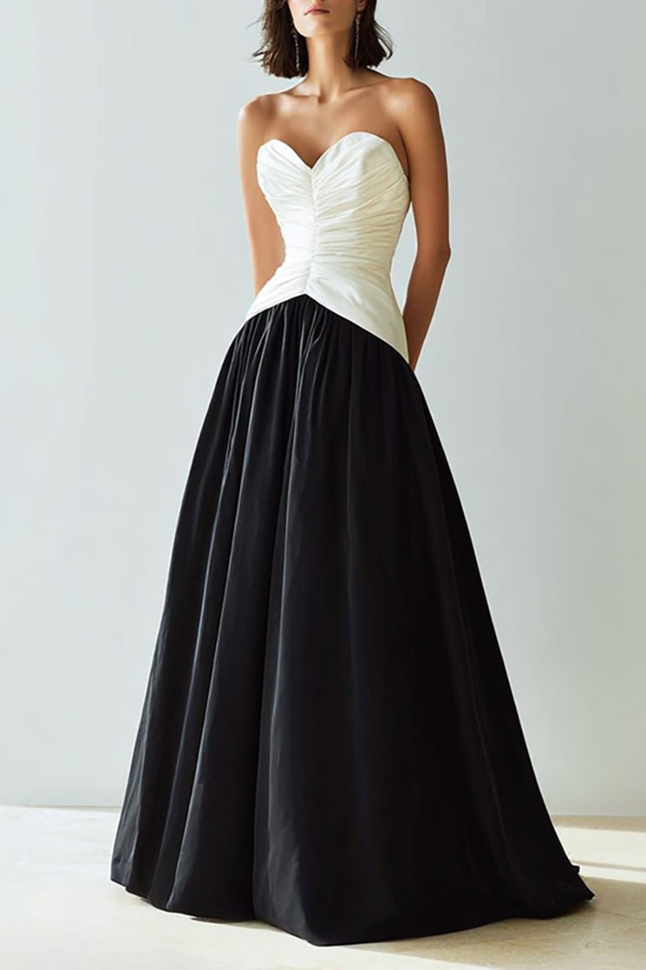Simple Black and White Long Sweetheart A Line Formal Dress