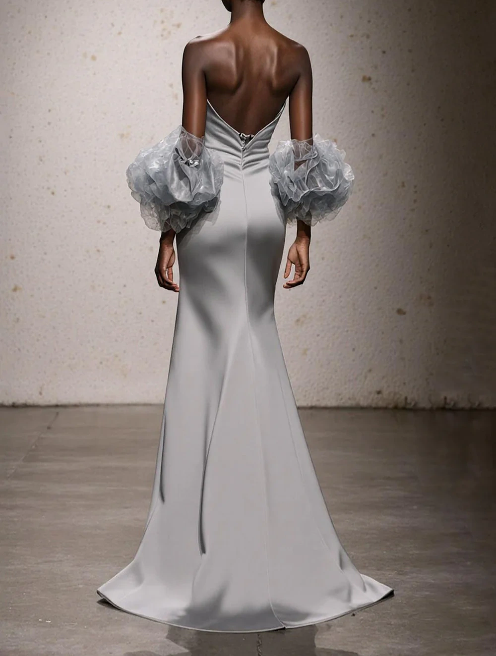 Silver Satin Ruched Sweetheart Mermaid Long Formal Dress