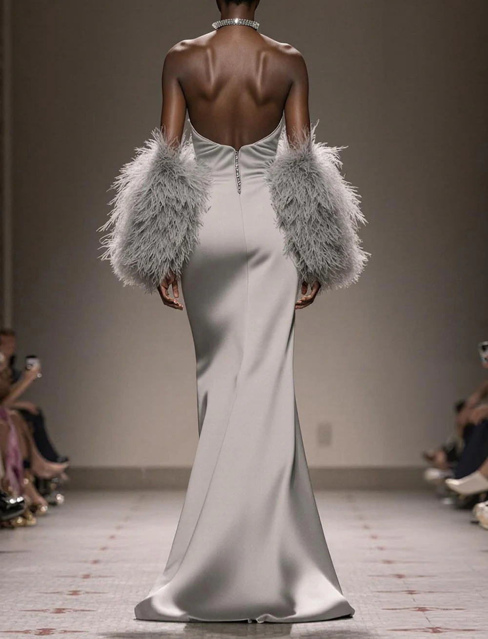 Silver Satin Strapless Mermaid Long Formal Dress with Slit