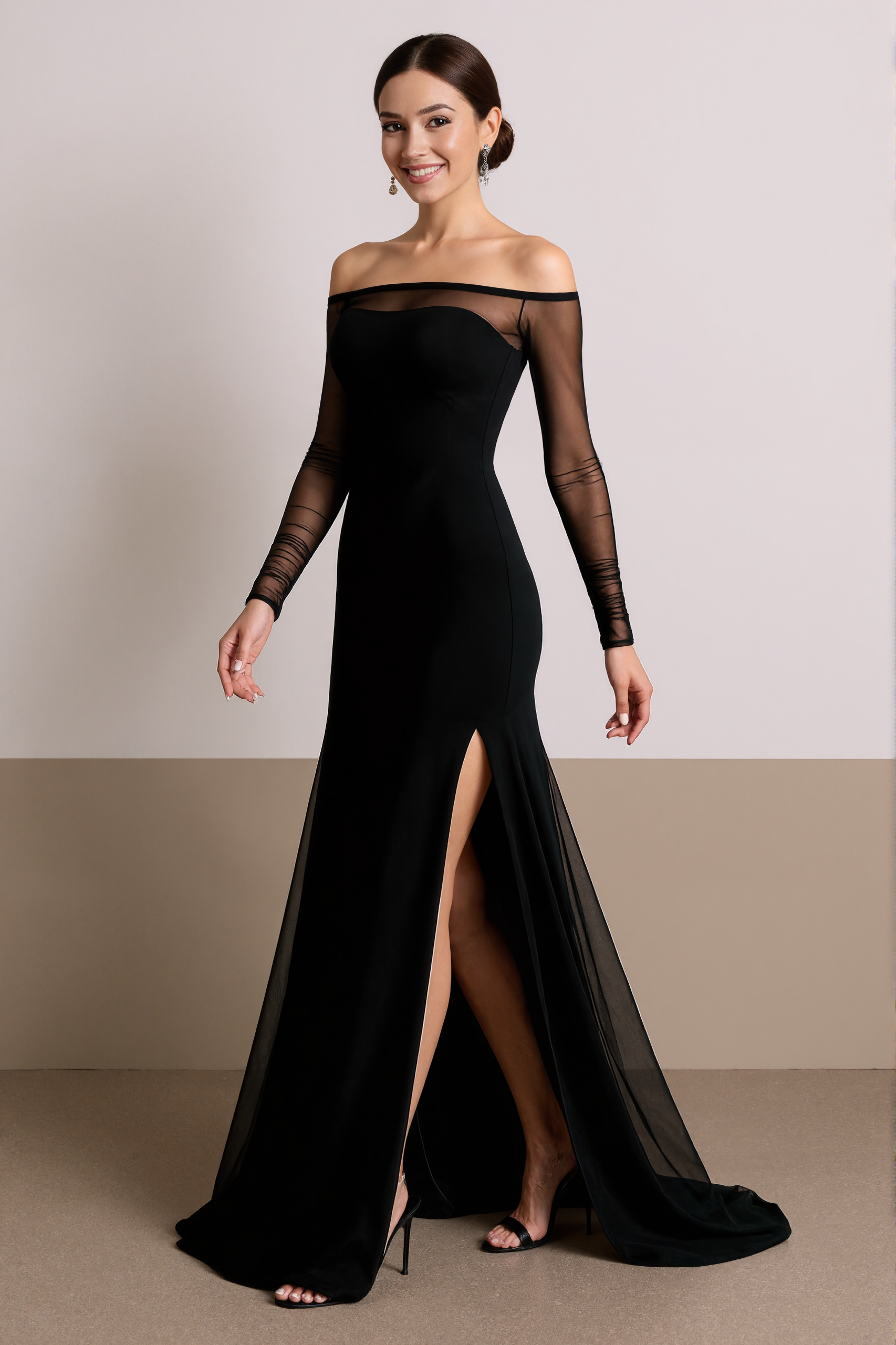 Formal Evening Dress Black Off the Shoulder Slit Maxi Dress