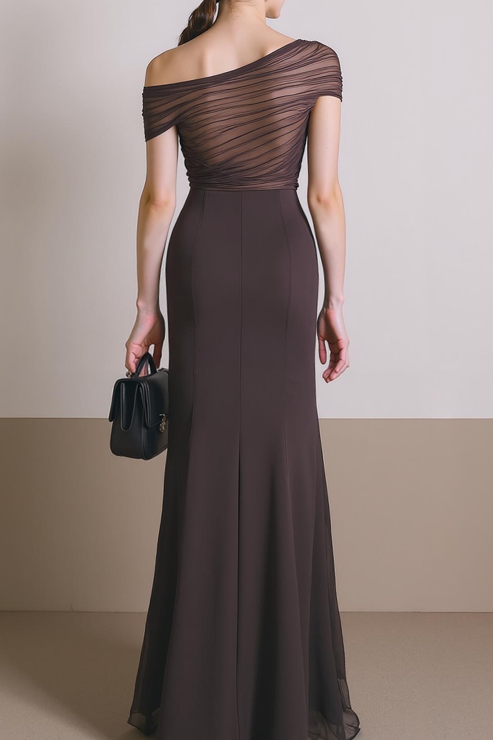 Formal Dress Sheath Brown One Shoulder Maxi Dress